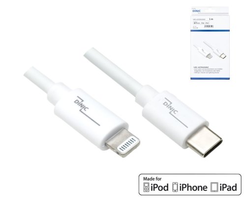 Kabel USB C na Lightning, MFi, krabička, bílý, 1 m, certifikovaný MFi, synchronizační a rychlonabíjecí kabel